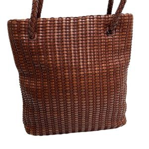 Genuine Leather Woven Braided Brown Purse